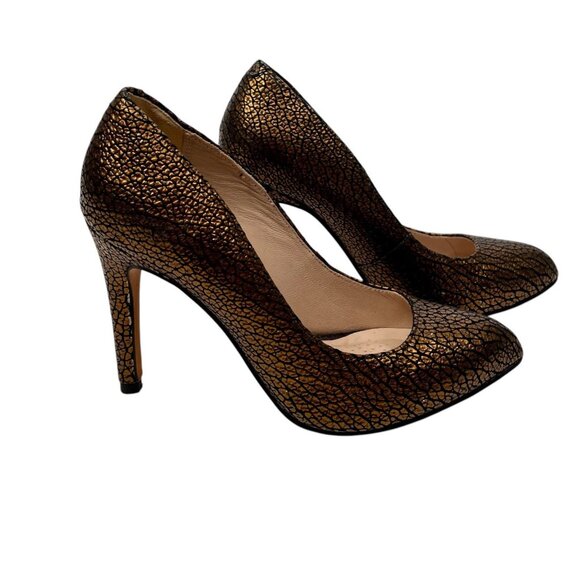 CLARKS Narrative Women's Gold Black Fleck Almond Toe Leather Pumps US 6 - Picture 1 of 6